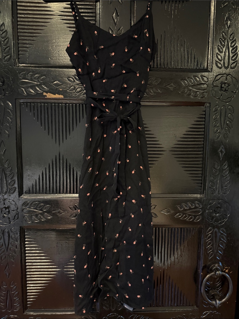 Reformation Black Midi Dress with Floral Print